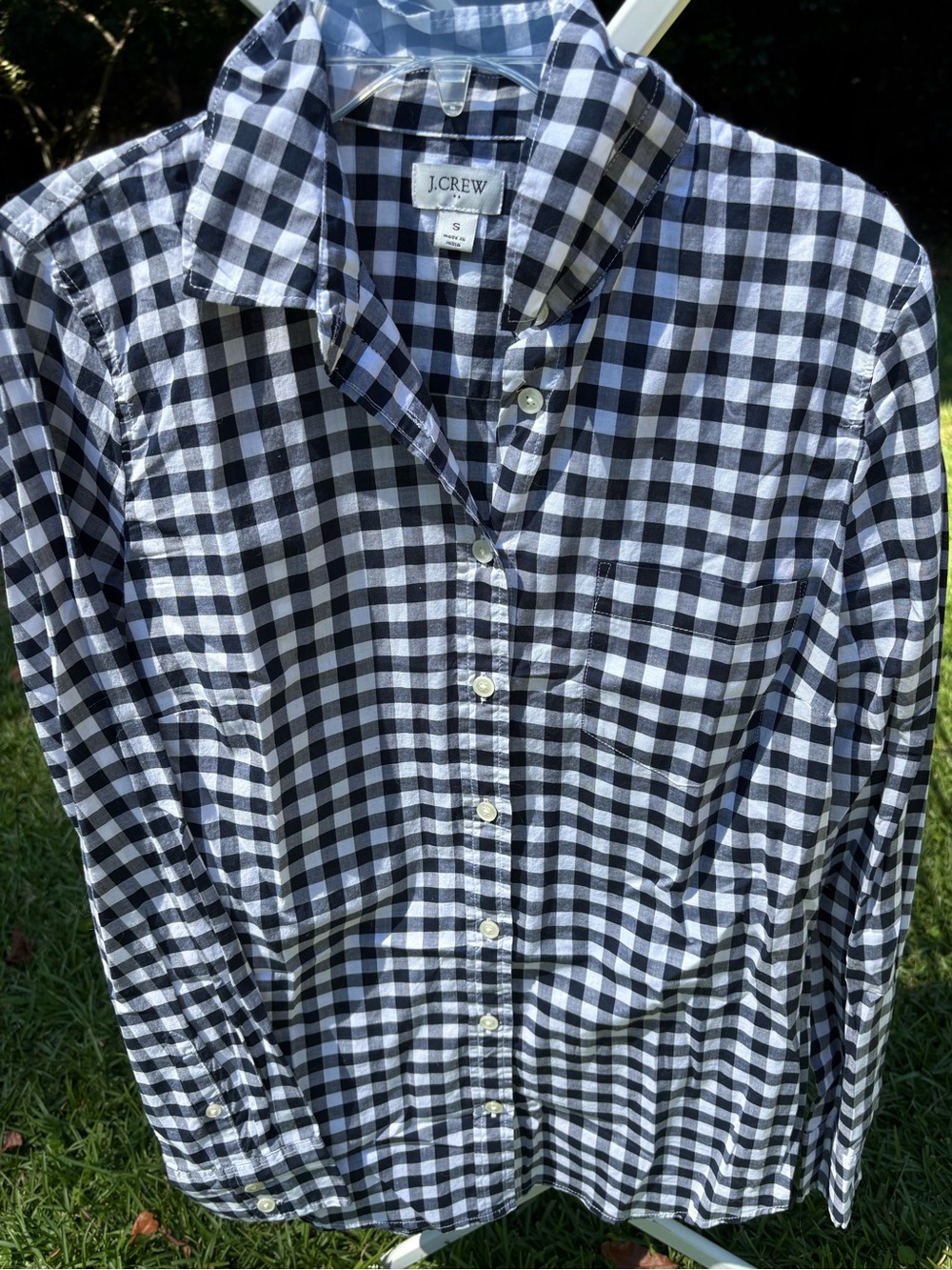 J.Crew Women’s Navy and White Gingham Button-Down Shirt